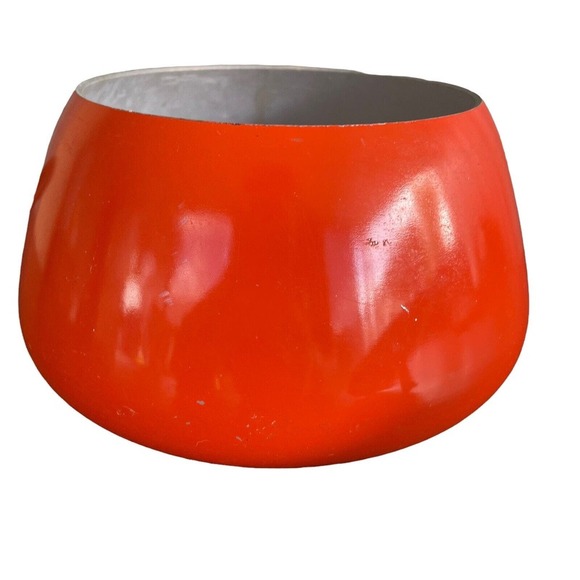 Vtg Shachi Orange Enamelware‎ Fondue Pot W/Lid Wood Handle Mid Century Japan 5” - Picture 10 of 11